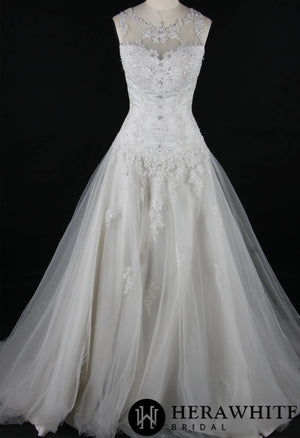 Elegant A-Line Sheer Back Bridal Gown With Appliques