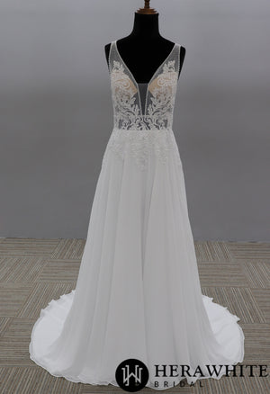 Modern A-line Wedding Dress with Floral Lace Bodice