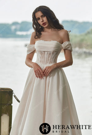 Glamorous Off-the-Shoulder A-line Organza Wedding Dress