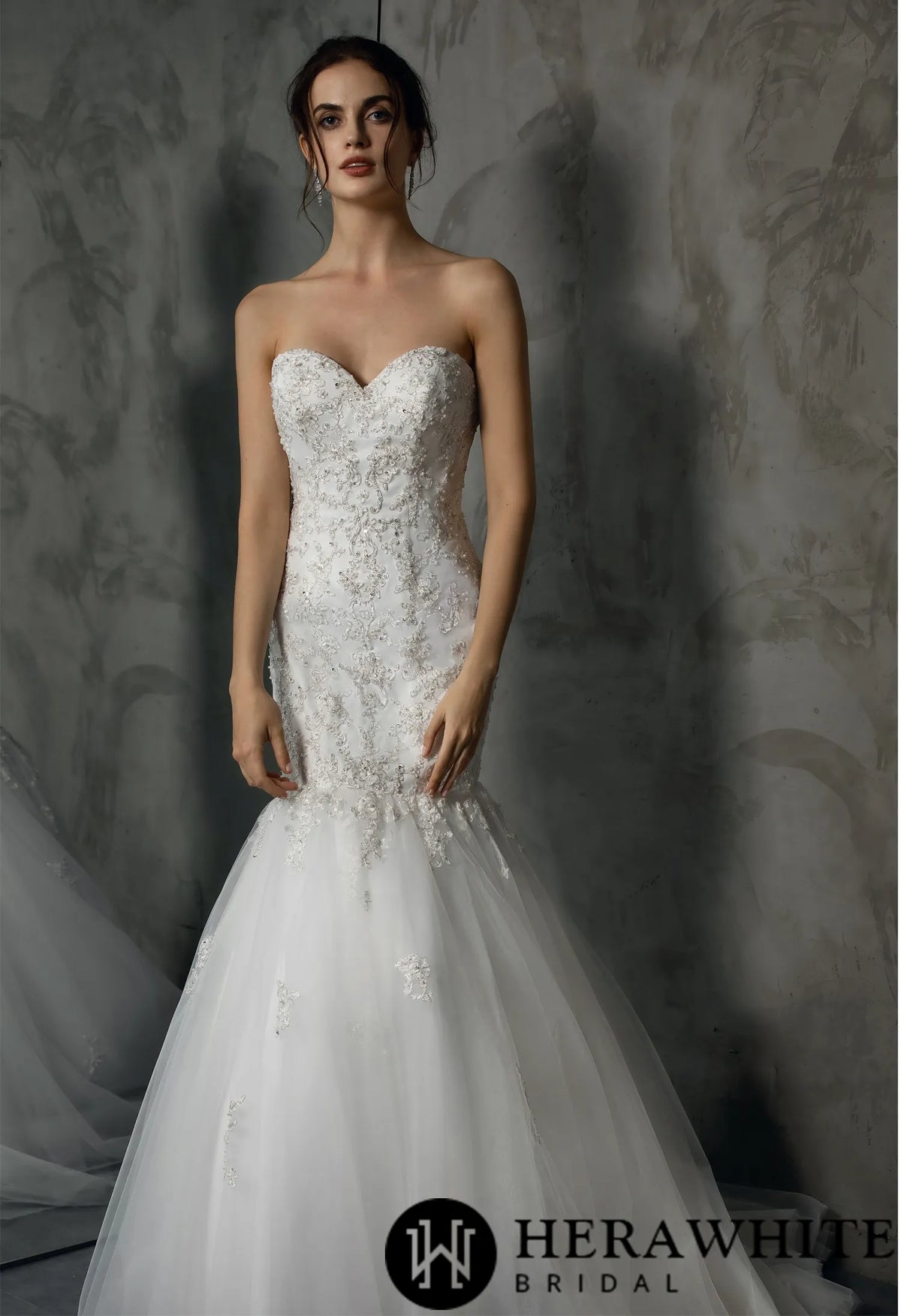 Classic Strapless Heavy beading AppliquÃ©s Mermaid Wedding Dress