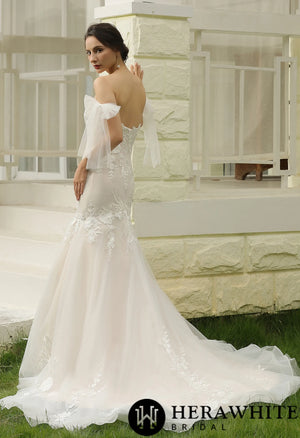 Floral Lace Mermaid Bridal Gown With  Detachable Tulle Straps