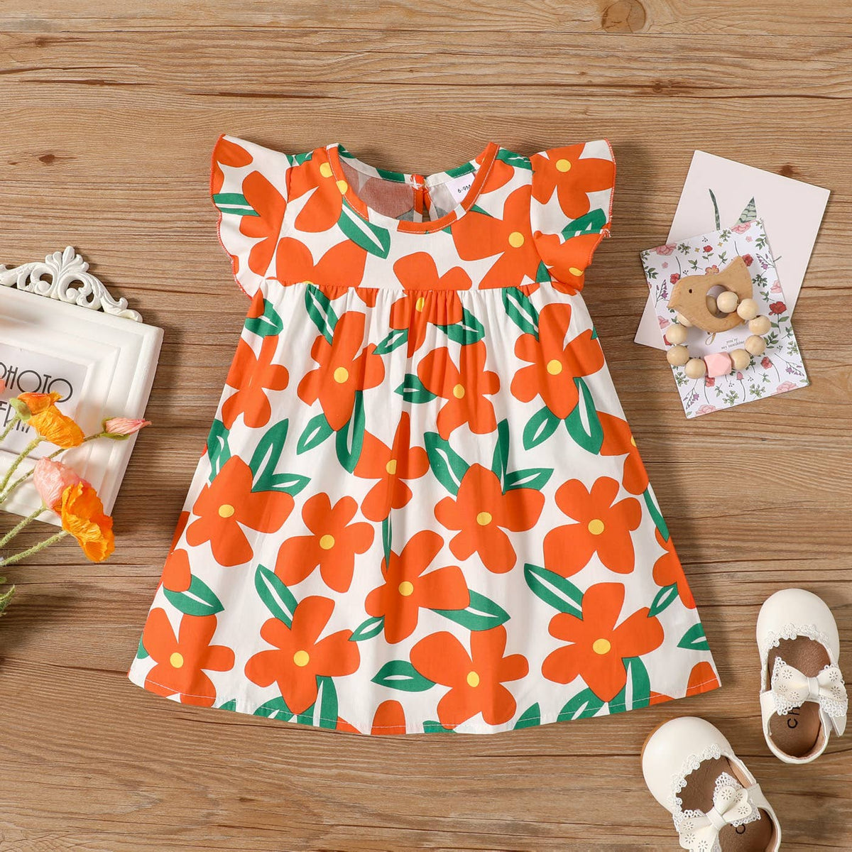 Baby All Over Floral Print Flutter-sleeve Dress