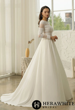 Long Sleeve Lace  A-line Boho Wedding Dress