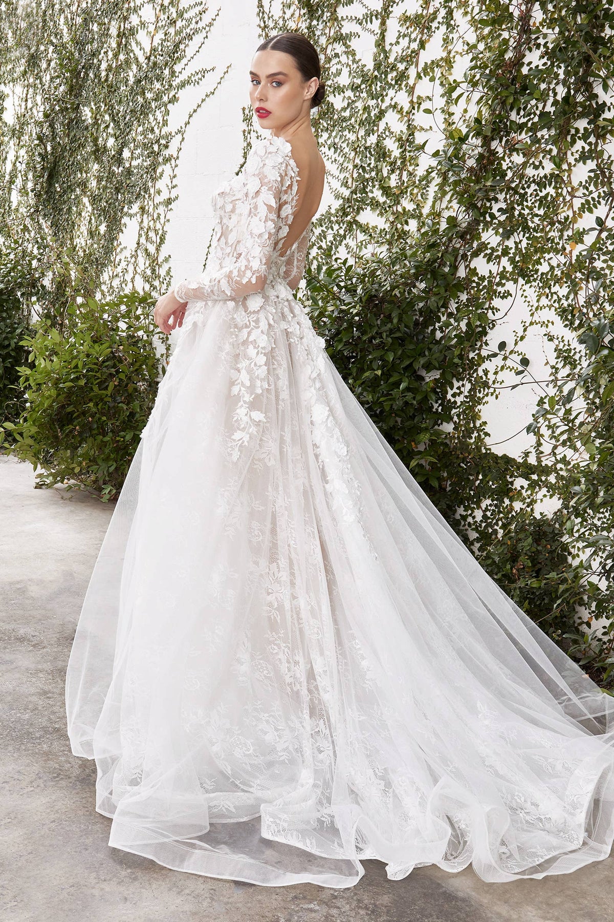 LONG SLEEVE WEDDING BLL GOWN WITH LACE LAYERS & APPLIQUE