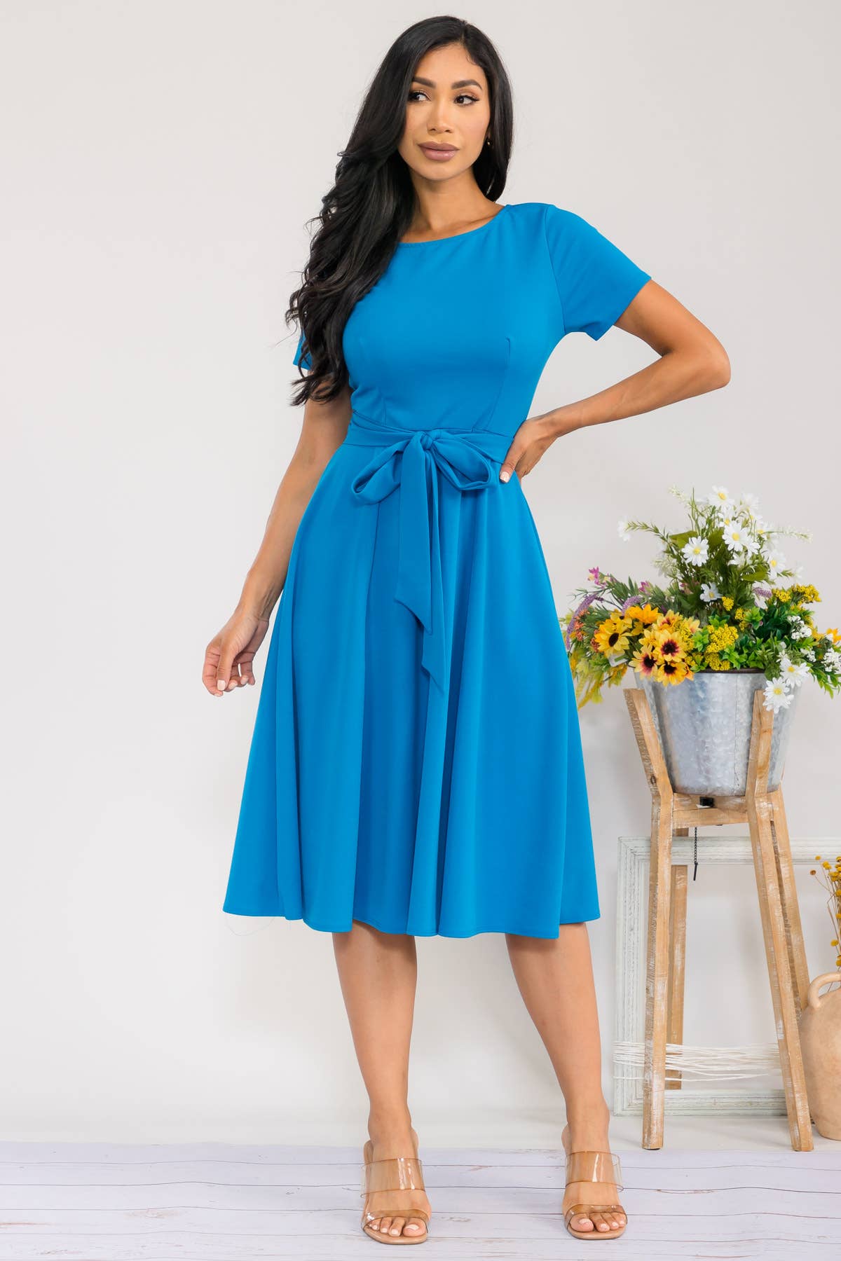 HH726R-SLCAP - Self Tie Cap Sleeve Dress