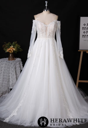 Long Sleeve Wedding Gown With Illusion Plunge
