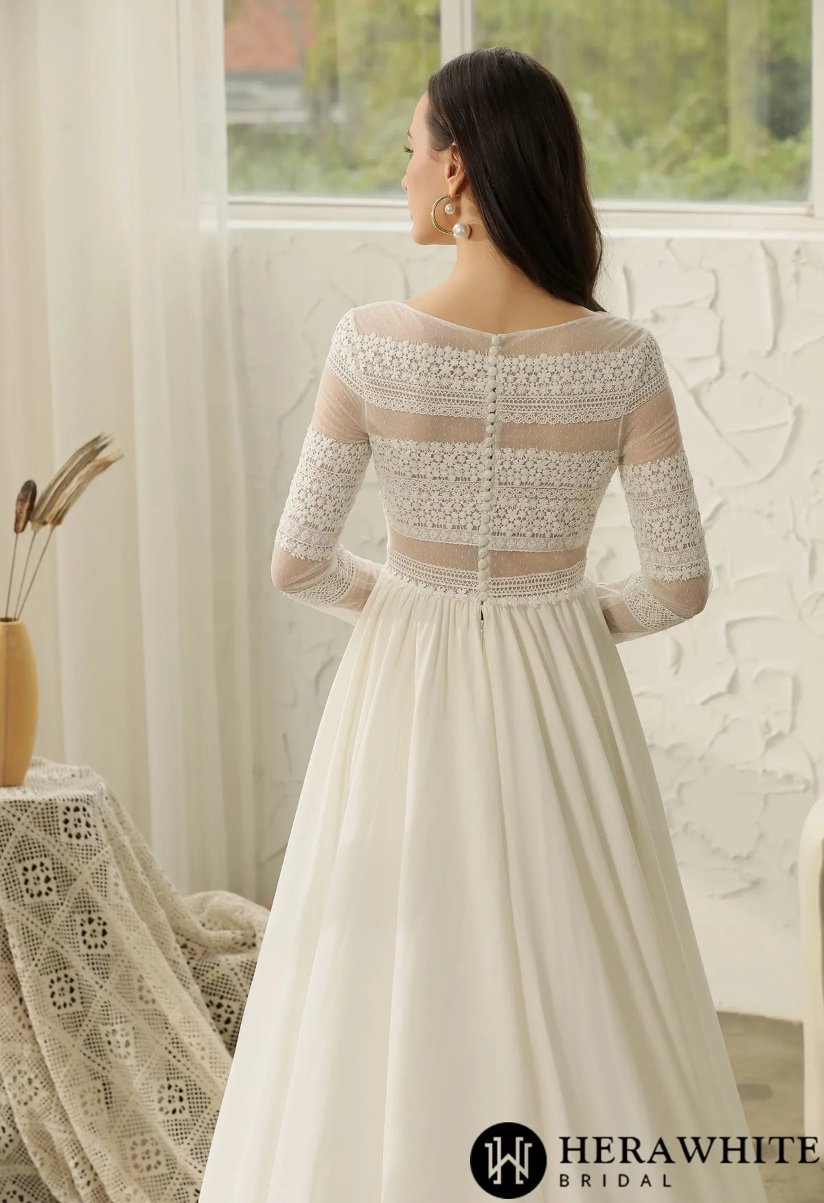 Long Sleeve Lace  A-line Boho Wedding Dress