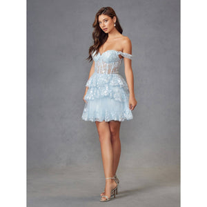 TULLE SEQUIN A-LINE COCKTAIL DRESS WITH SHEER CORSET BODICE