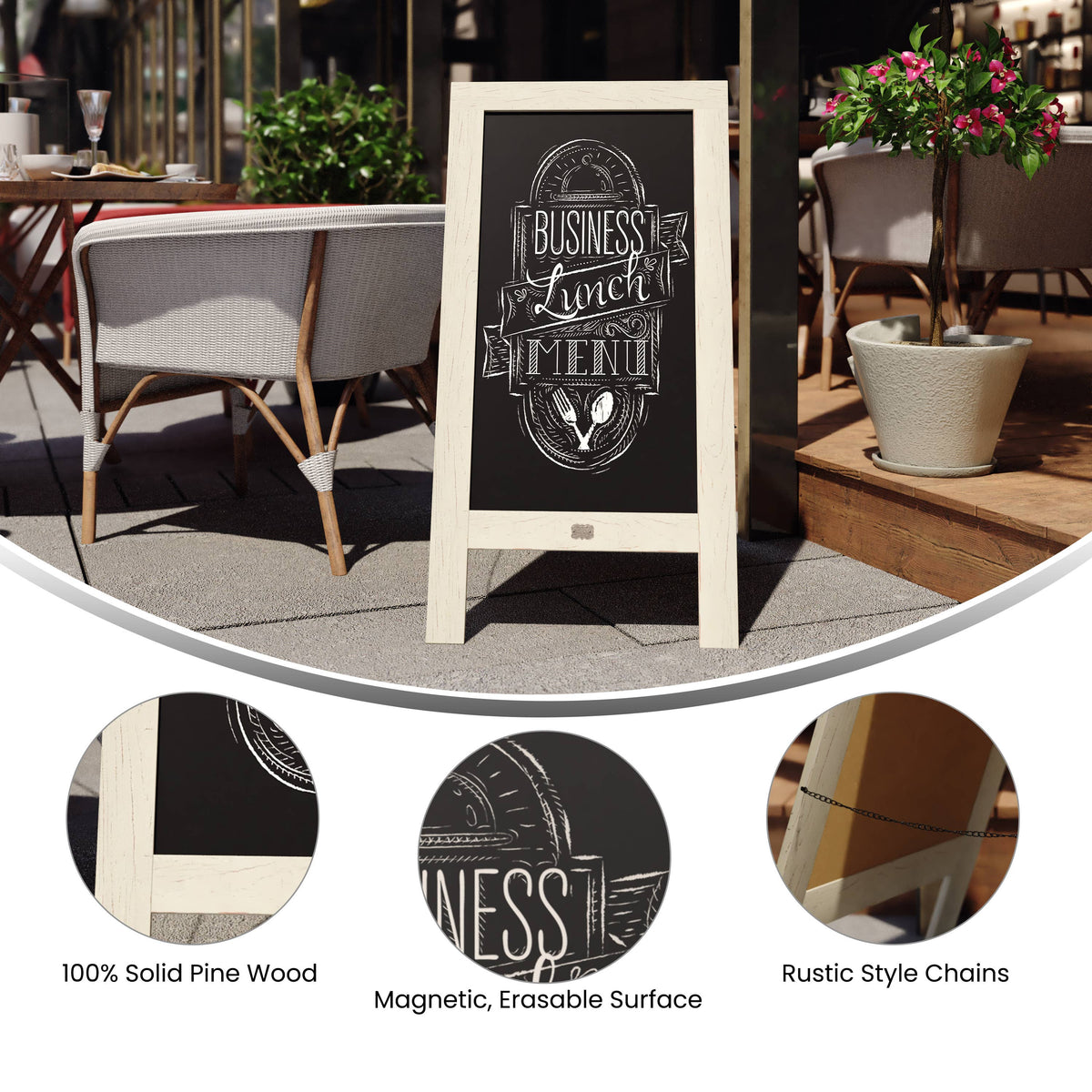 HBCY White Wooden A-Frame Magnetic Chalkboard