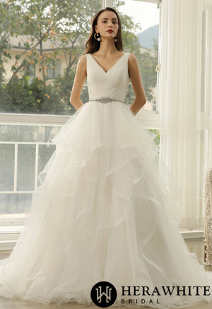 Wedding Dress In Ruffed Glitter Tulle With Princess Silhouette