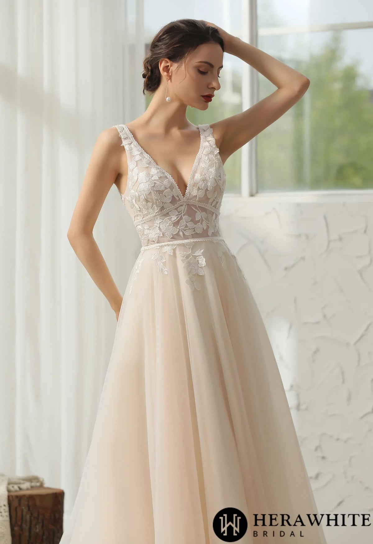 Modern Bohemian Floral Lace Wedding Gown