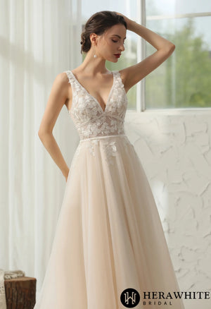 Modern Bohemian Floral Lace Wedding Gown