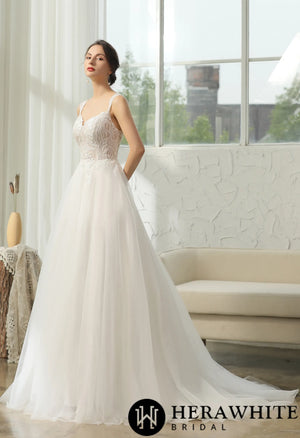 Cap Sleeve Wedding Dress With Glittery AppliquÃ©s