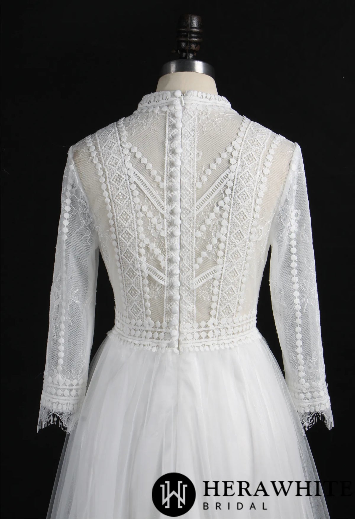 Flowy Long Sleeve High Neck A-Line Wedding Dress