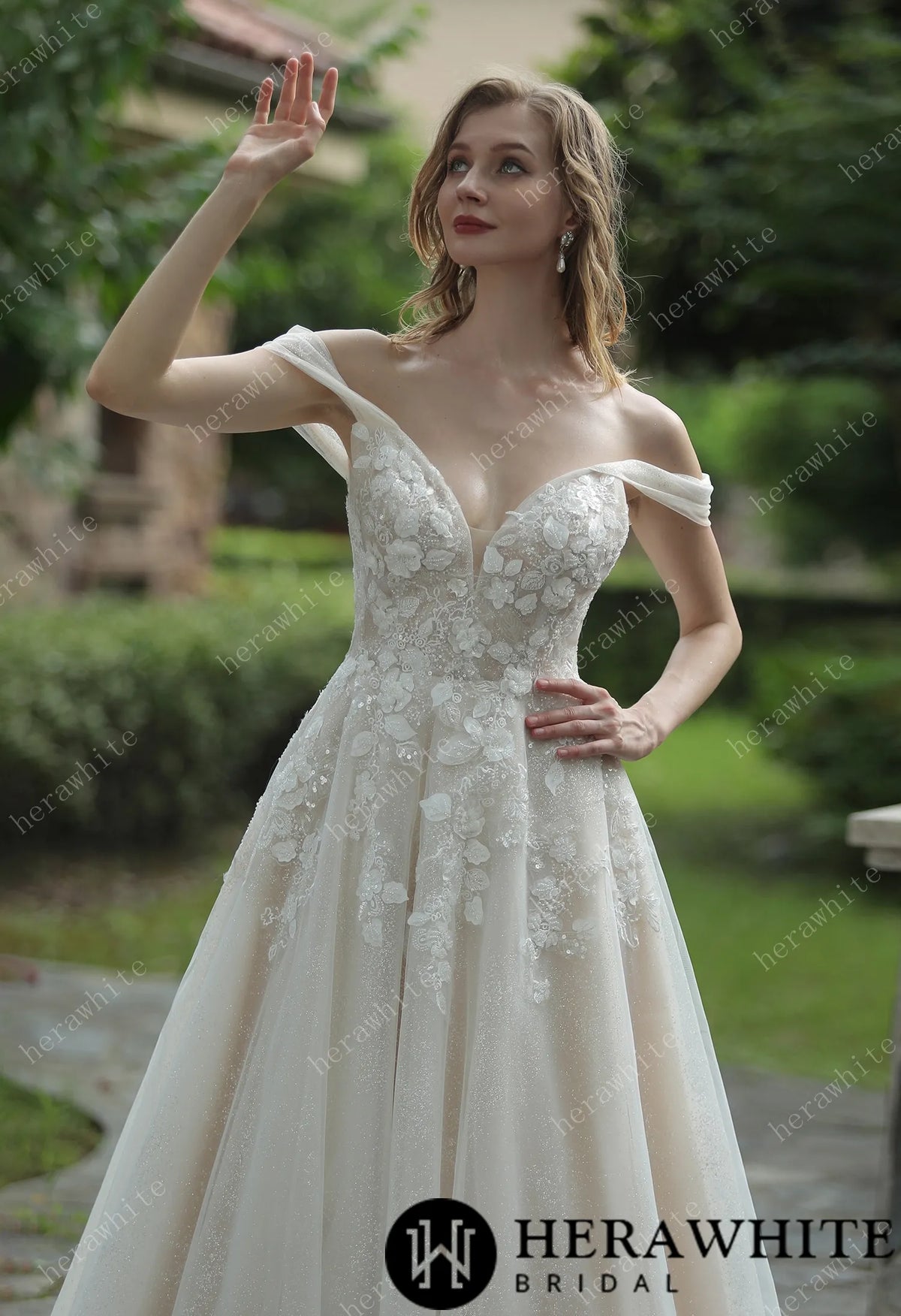 Elegant Floral 3D Lace Wedding Dress With Off-Shoulder Straps