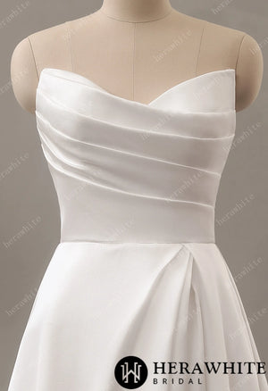 Strapless Mikado A-Line Wedding Dress with Pleated Bodice