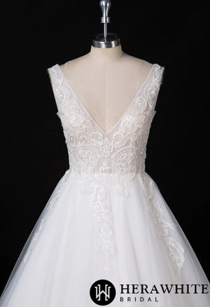 Plunging V-neckline Wedding Dress With Long Train