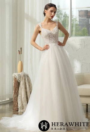 Cap Sleeve Wedding Dress With Glittery AppliquÃ©s