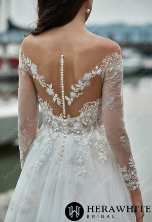 Shimmer Grace Long Sleeves Wedding Dress with Illusion Back