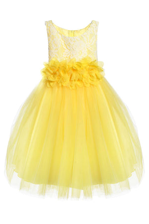 Lace Illusion Girls Dress With/Without 3 Mesh Flowers: No / Aqua / 4