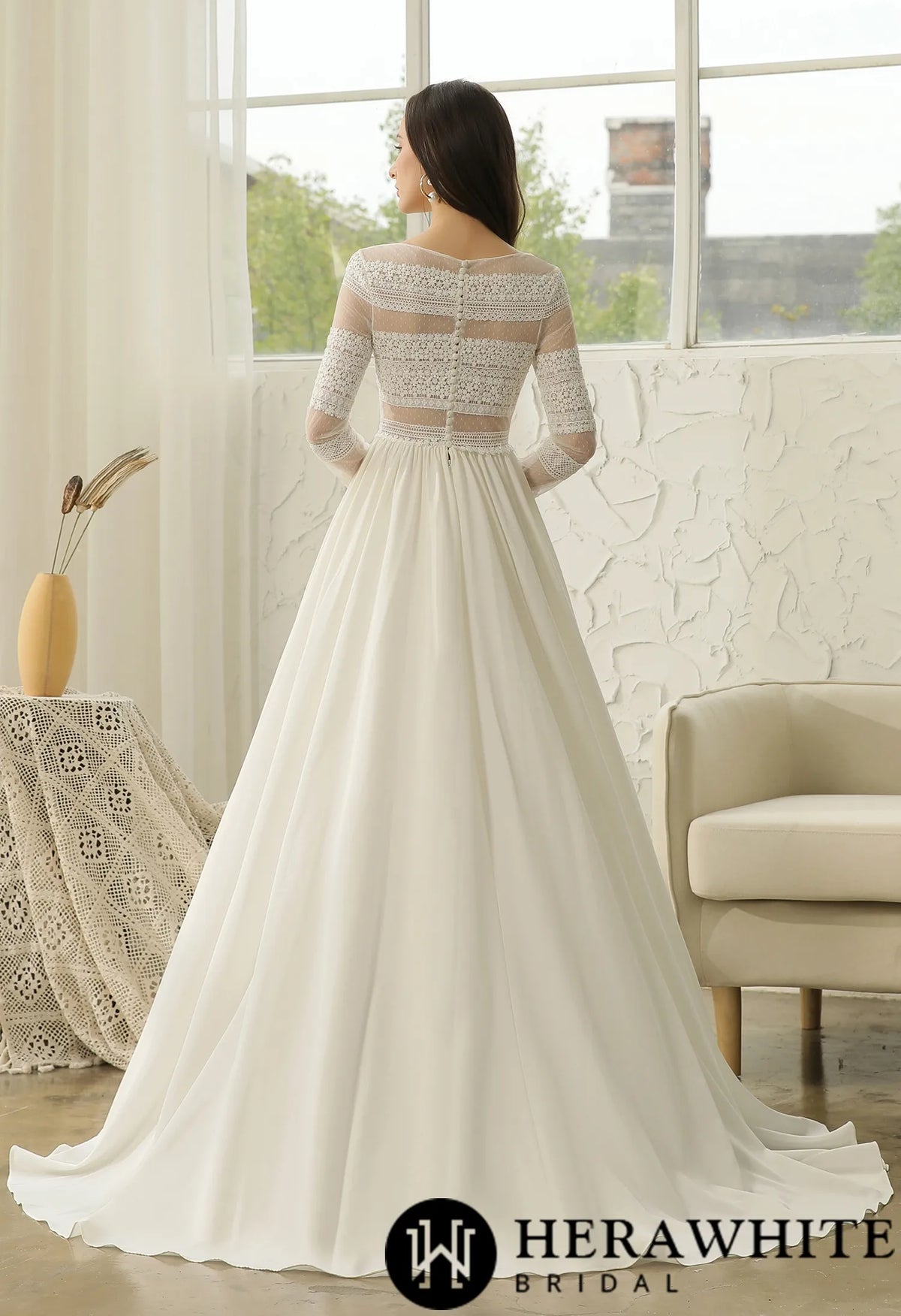 Long Sleeve Lace  A-line Boho Wedding Dress