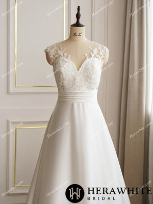 Classic Satin A-line Wedding Dress With Illusion Back