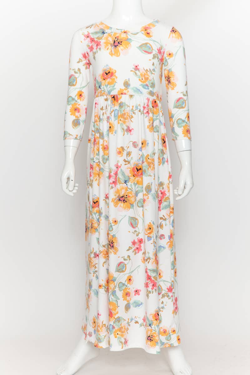 Girls Fit and Flare Floral Maxi Dress: FLORAL NAVY / M