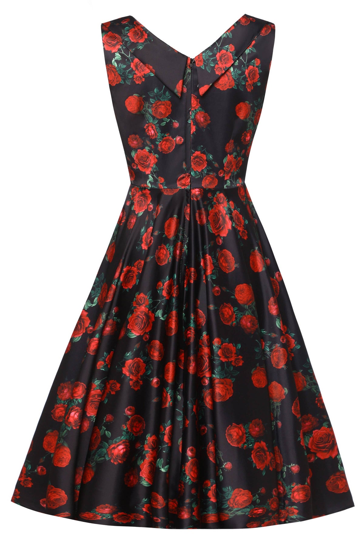 Grace Vintage Style Jive Dress In Black Red Rose