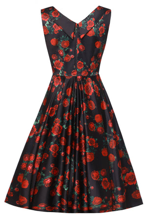 Grace Vintage Style Jive Dress In Black Red Rose