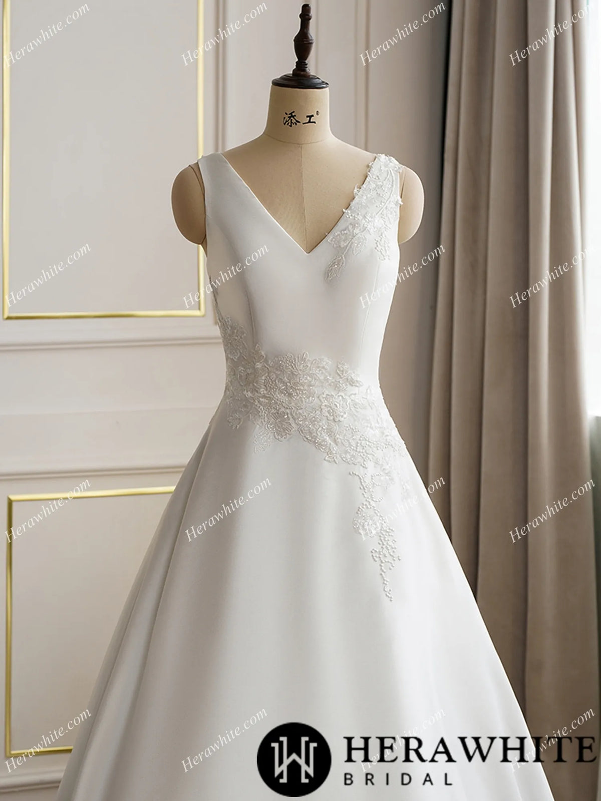 Elegant Key Hole Back Mikado Wedding Gown