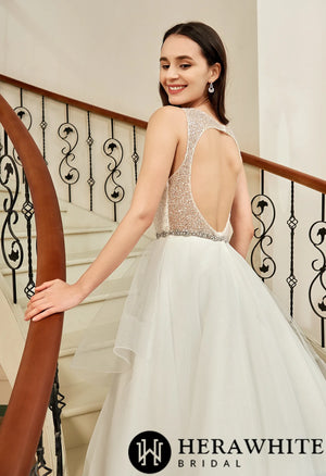 Shining Beaded Bodice Keyhole Back Ruffle Tulle Skirt Ball Gown