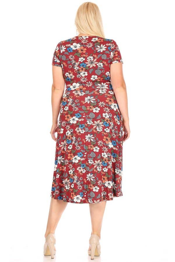 Plus size Floral dress-X203025D: 3X / Wine