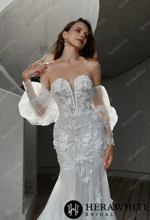 Sexy Sweetheart 3D Floral Mermaid Wedding Gown