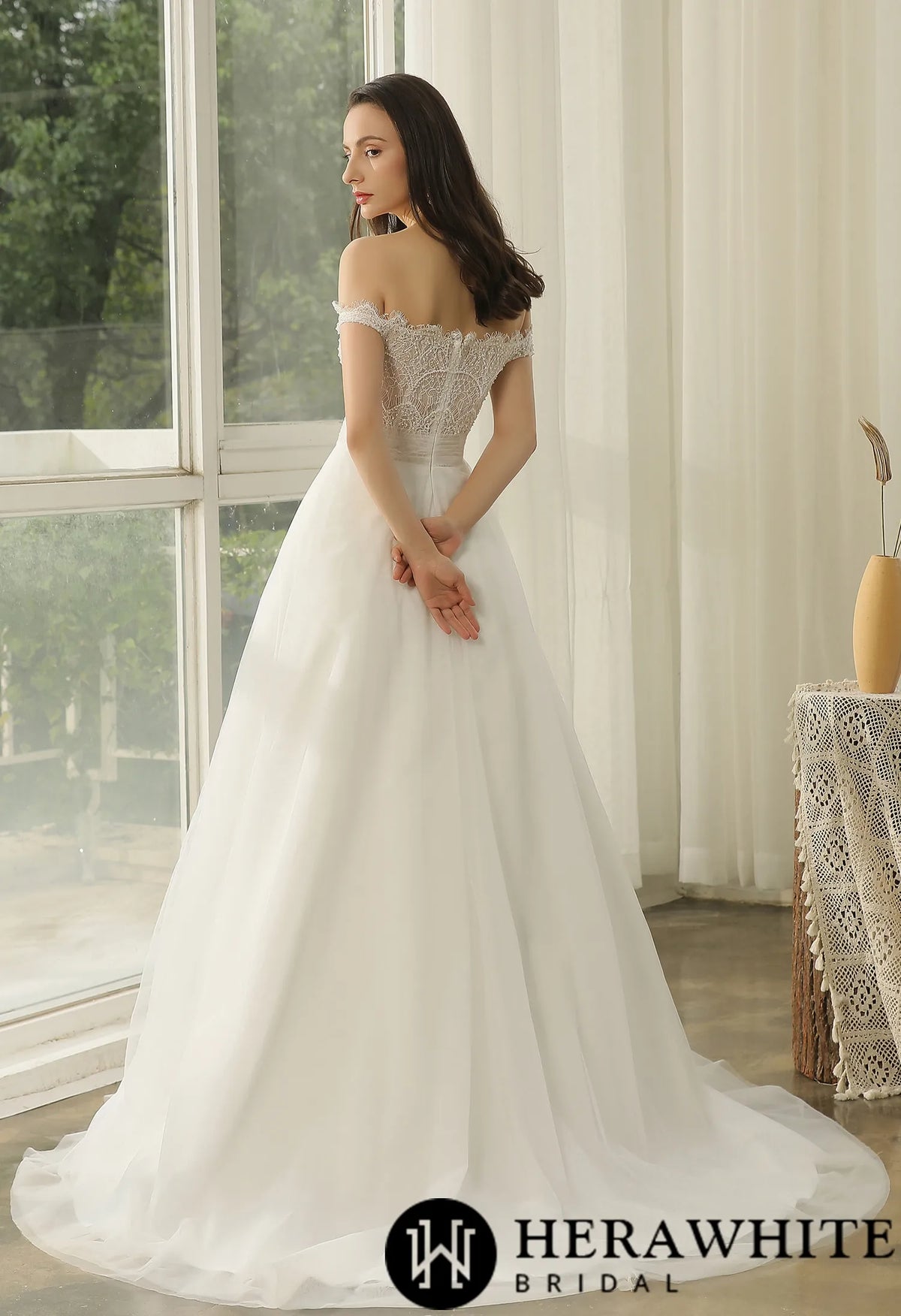 Off-The-Shoulder  Beading Lace Pleating Wholesale Wedding Dress
