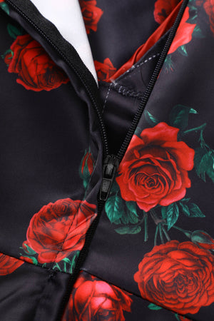 Grace Vintage Style Jive Dress In Black Red Rose