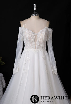 Long Sleeve Wedding Gown With Illusion Plunge