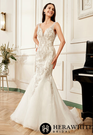 Mermaid Embroidered Heavy Beaded Wedding Dress