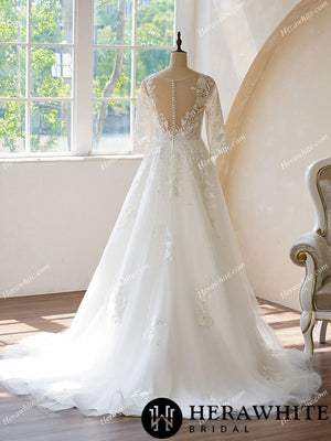 Illusion Neckline and Illusion Back With Buttons Bridal Dress