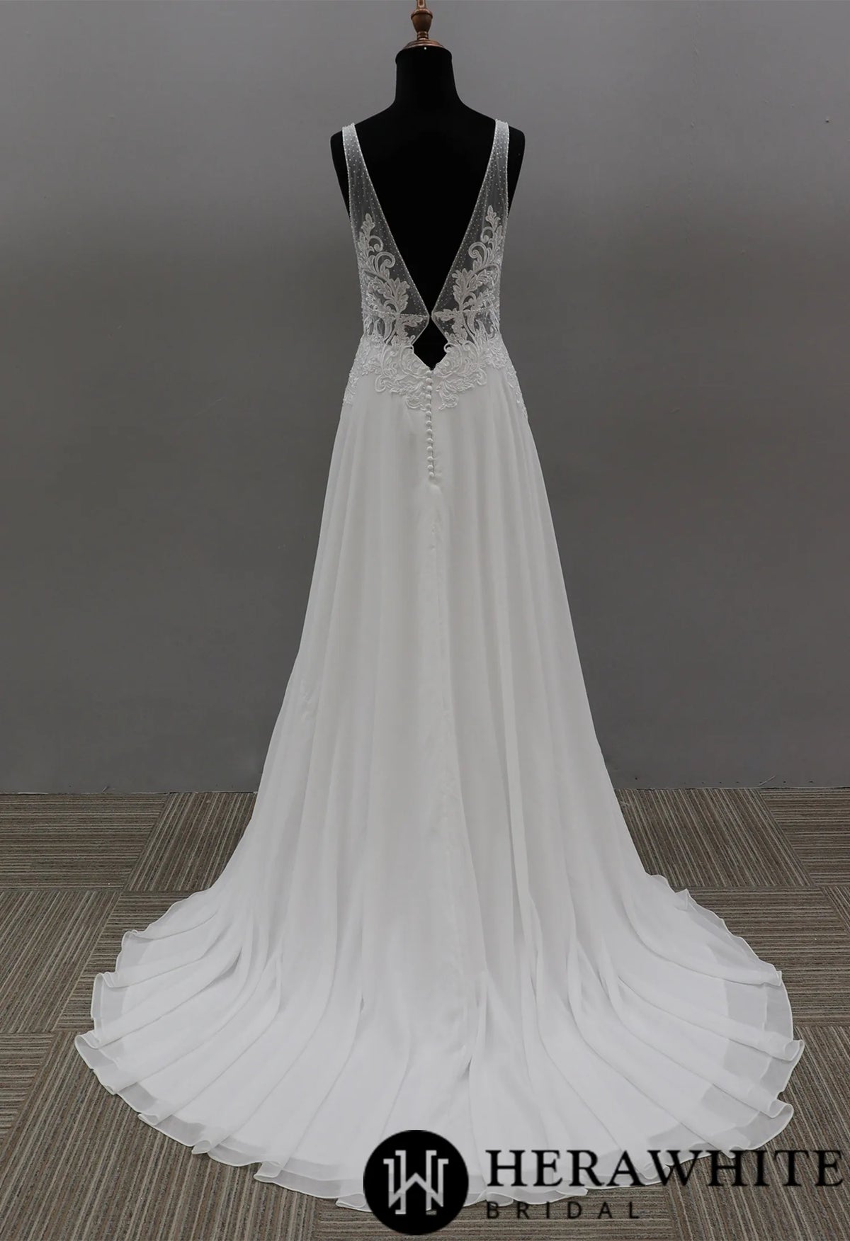 Modern A-line Wedding Dress with Floral Lace Bodice