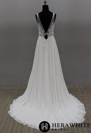 Modern A-line Wedding Dress with Floral Lace Bodice