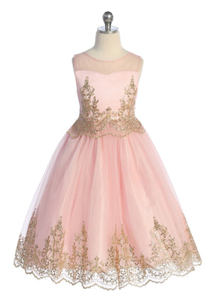 Gold Cording Embroidered Sleeveless Girls Dress