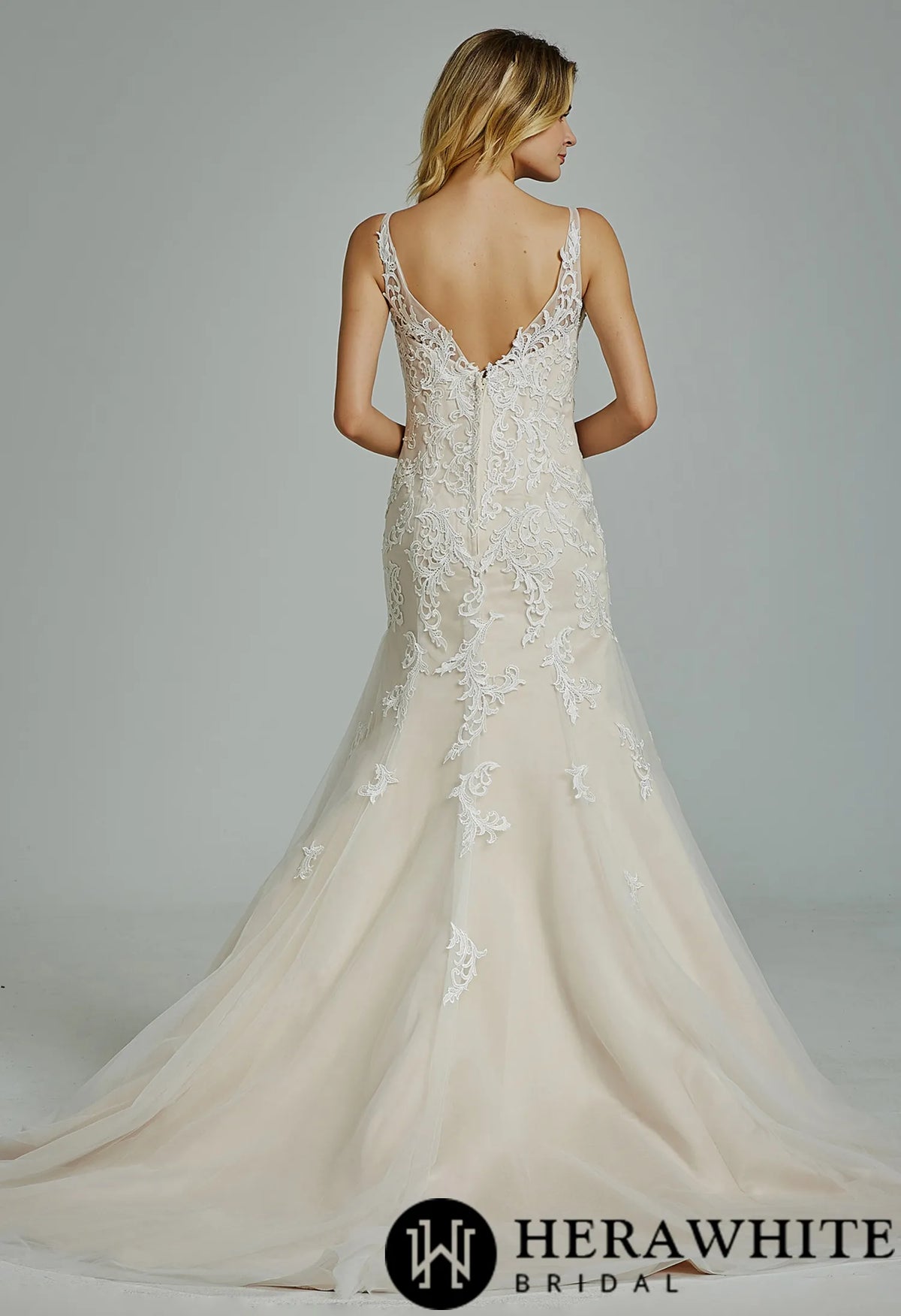 Gorgeous Appliques  V Neck Fit& Flare Wedding Gown