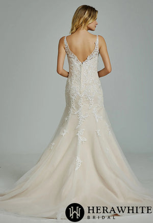 Gorgeous Appliques  V Neck Fit& Flare Wedding Gown