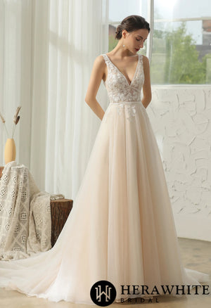Modern Bohemian Floral Lace Wedding Gown
