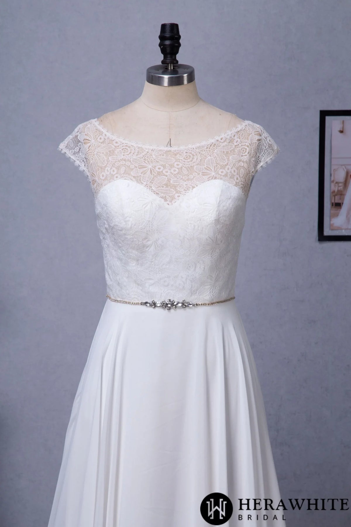 Cap Sleeve Chiffon A-Line Wedding Dress With Detachable Train