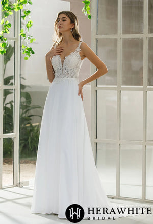 Simple Lace A-line Bridal Gown With Chiffon Skirt
