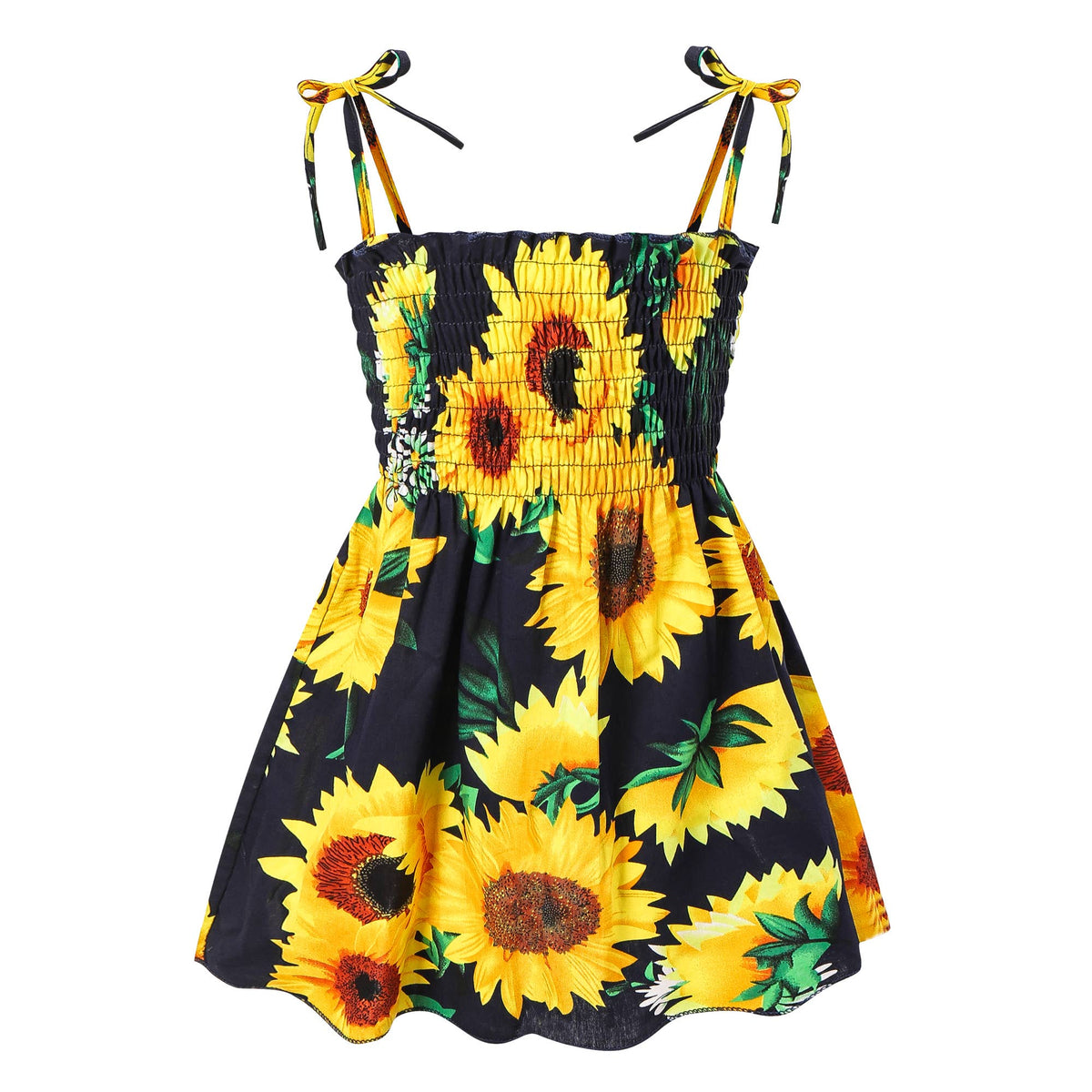 Baby Girl 100% Cotton Allover Sunflower Shirred Cami Dress