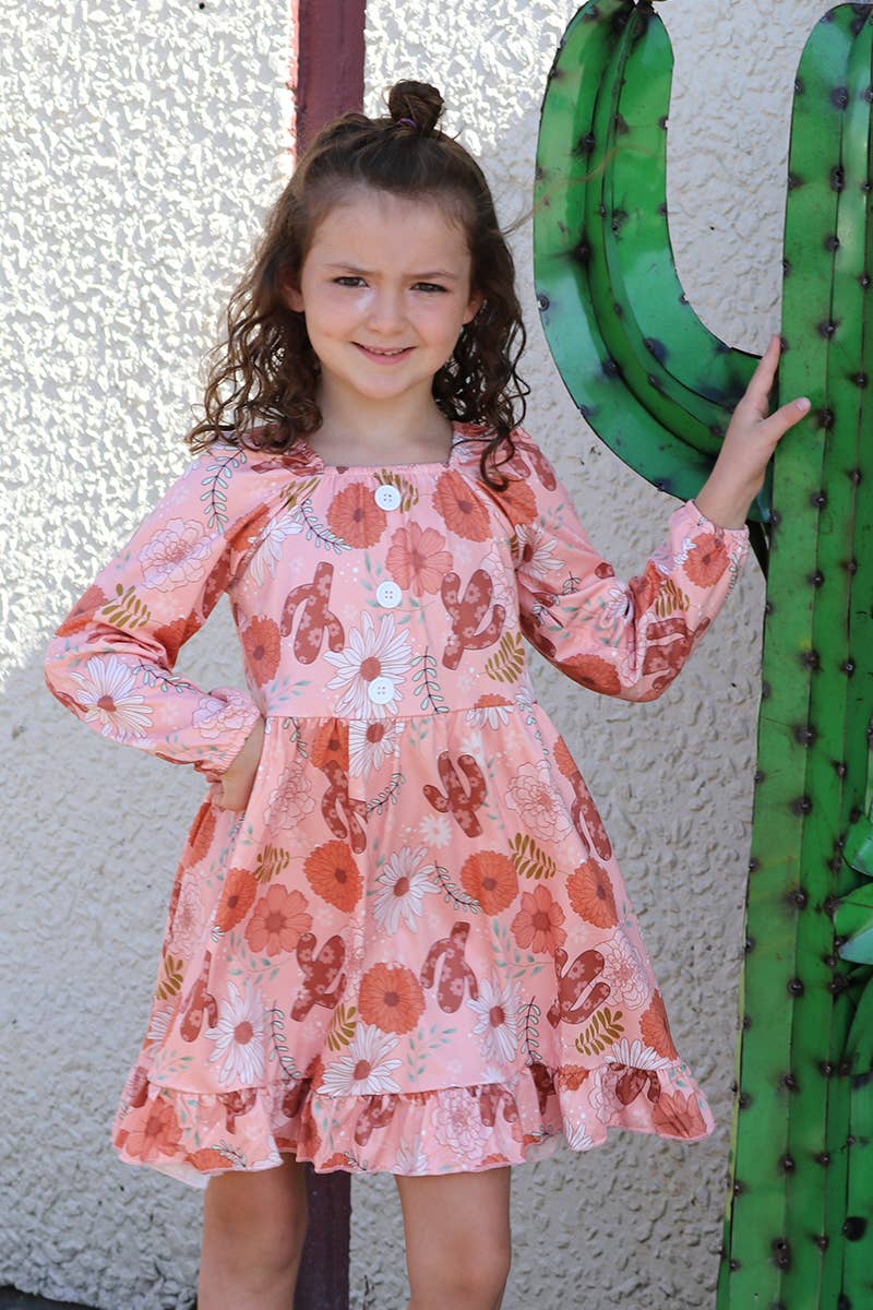 CACTUS /FLORAL PRINTED RUFFLE HEM DRESS. GLD060709-JEANN: 12-18M
