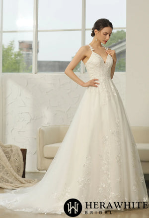 AppliquÃ©d Straps Keyhole Back Bridal Gown