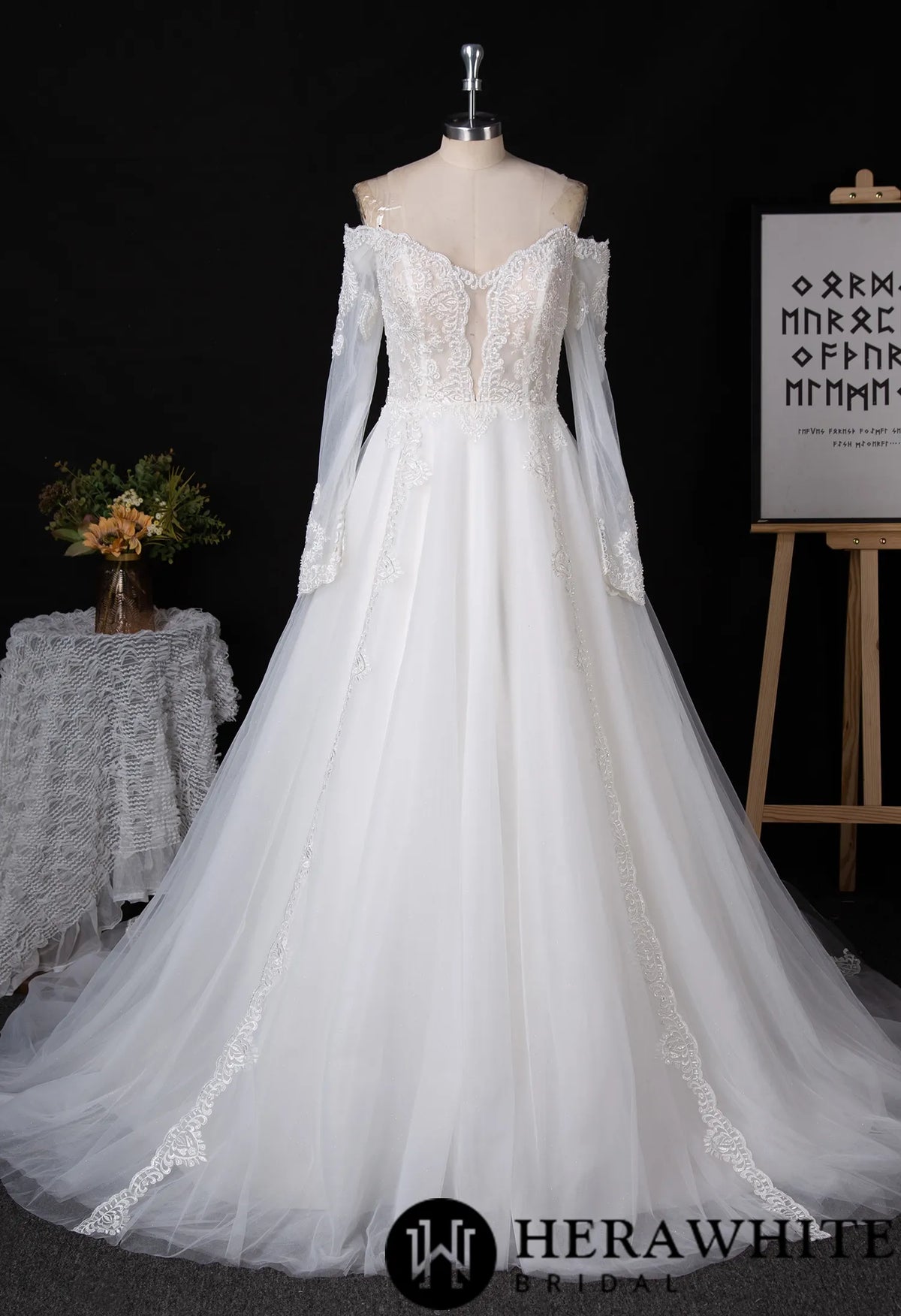 Long Sleeve Wedding Gown With Illusion Plunge